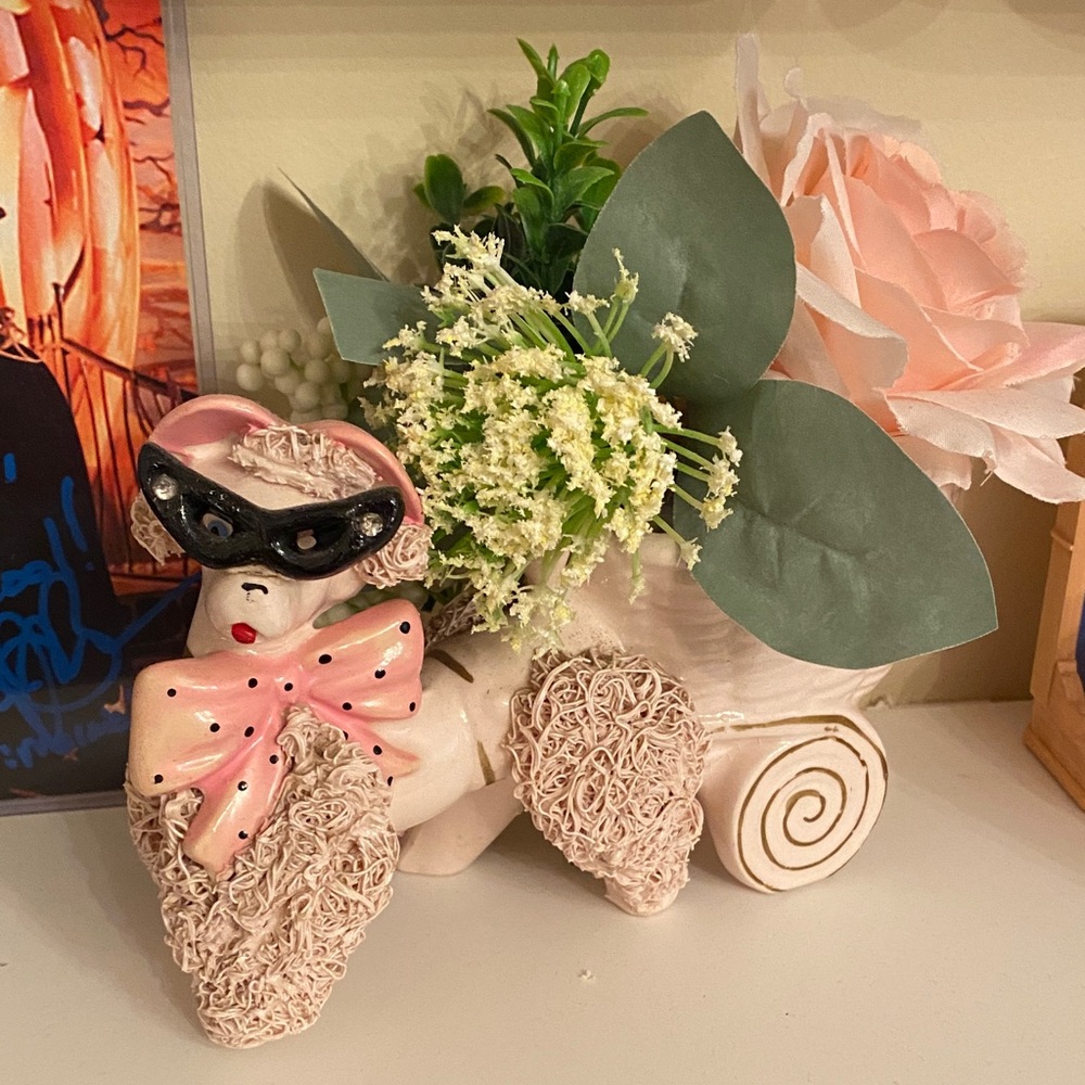 Vintage Poodle Planter with Pink and Black Accents